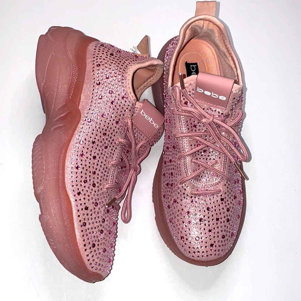 BEBE Pink Rhinestone embellished sneakers 8.5 New - Picture 6 of 10